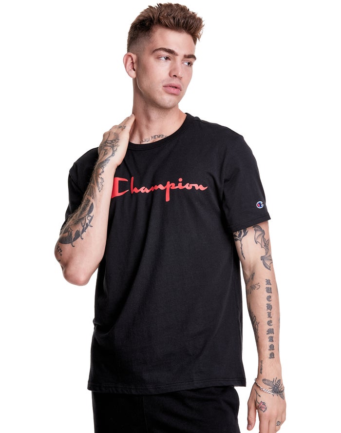 Champion Lightweight Script Logo T-Shirt Heren - Zwart - Belgie 3465URGEQ